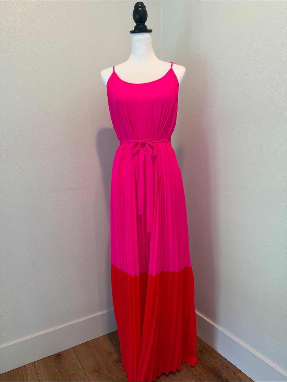 Skies Are Blue Hot Pink and Red Sleeveless Maxi Dress with Waist Tie